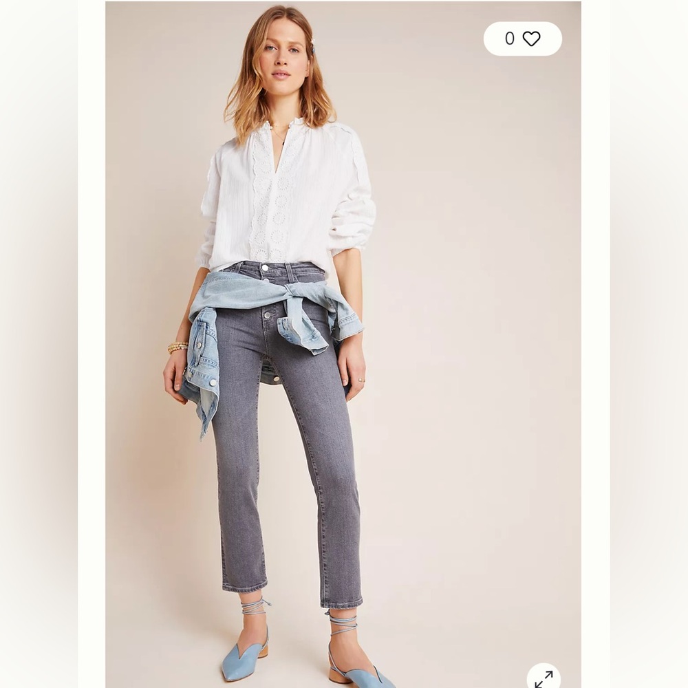 AG The Isabelle High-Rise Button-Fly Slim Straight Crop Jeans Grey Size 27 NWT